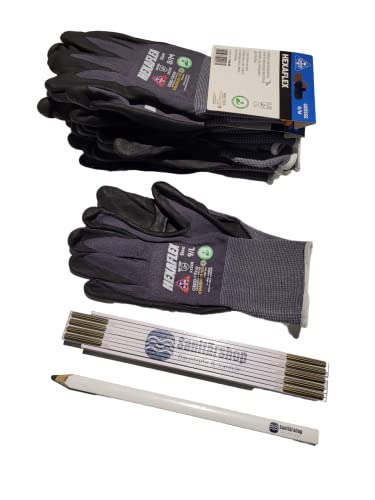 Schutzhandschuhe Arbeitshandschuhe Handschuhe Maxiflex schwarz EN388 Kategorie II - inkl. 1 Sanitärshop Zollstock und Bleistift (Gr. 11 (XXL), 12, stück) von Sanitärshop Baustoffe & Sanitär