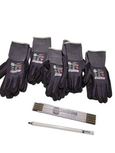 Schutzhandschuhe Arbeitshandschuhe Handschuhe Maxiflex schwarz EN388 Kategorie II - inkl. 1 Sanitärshop Zollstock und Bleistift (Gr. 8 (M), 5, stück) von Sanitärshop Baustoffe & Sanitär