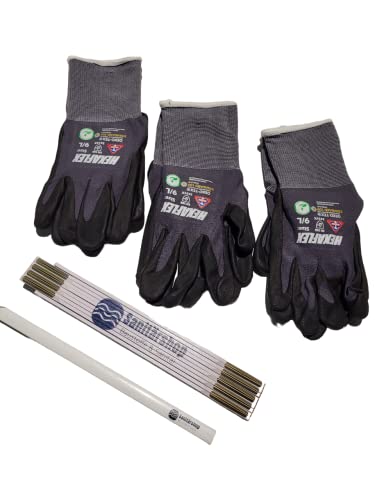 Schutzhandschuhe Arbeitshandschuhe Handschuhe Maxiflex schwarz EN388 Kategorie II - inkl. 1 Sanitärshop Zollstock und Bleistift (Gr. 9 (L), 3, stück) von Sanitärshop Baustoffe & Sanitär