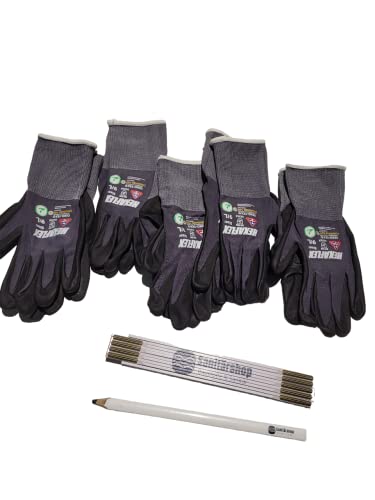 Schutzhandschuhe Arbeitshandschuhe Handschuhe Maxiflex schwarz EN388 Kategorie II - inkl. 1 Sanitärshop Zollstock und Bleistift (Gr. 9 (L), 5, stück) von Sanitärshop Baustoffe & Sanitär
