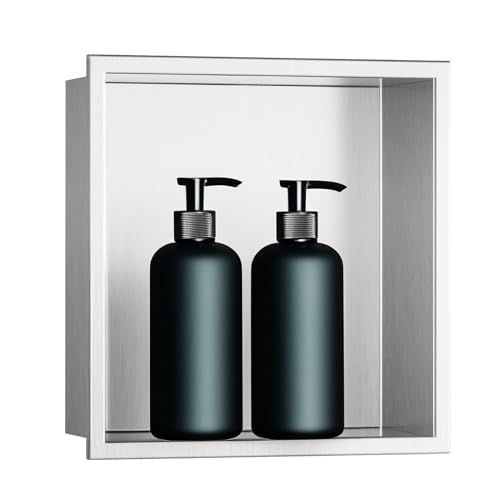 SaniteModar Duschnische aus Edelstahl, 30,5 x 30,5 cm, gebürstete Nische, keine Fliesen erforderlich, für die Aufbewahrung im Badezimmer von SaniteModar