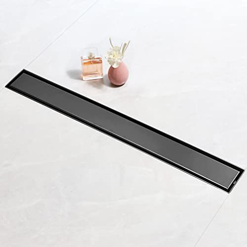 SaniteModar Duschrinne 100cm, Schwarz Befliesbar Duschrinne extra flach, Edelstahl Bodenablauf von SaniteModar