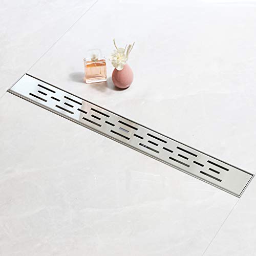 SaniteModar Duschrinne 110cm, Vergitterter Duschrinne Extra Flach mit Siphon Geruchsstop und Haarfilter, Badezimmer Duschablauf Komplettset von SaniteModar