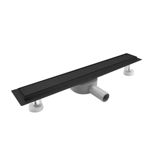 SaniteModar Duschrinne 70cm, Schwarz Befliesbar Duschrinne extra flach mit 360°Siphon, Edelstahl Bodenablauf von SaniteModar