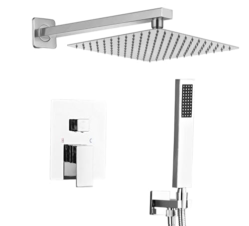 SaniteModar Unterputz Duscharmatur Set Chrom, Duschsystem Unterputz mit 25x25cm Regendusche, Duscharmatur Unterputz Komplettset mit Handbrause SaniteModar Unterputz Duscharmatur Set Chrom, Duschsystem Unterputz mit 25x25cm Regendusche, Duscharmatur Unterputz Komplettset mit Handbrause von SaniteModar