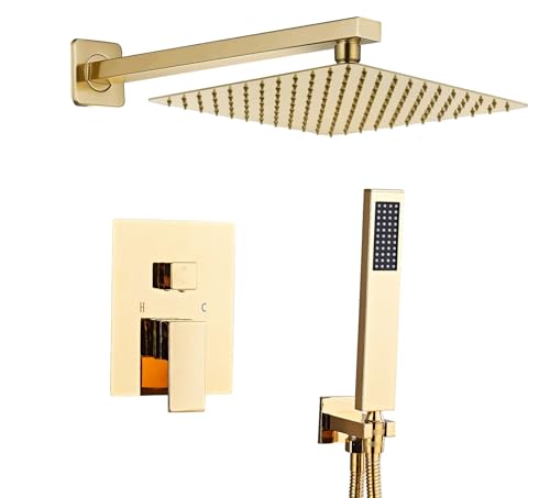 SaniteModar Unterputz Duscharmatur Set Gold, Duschsystem Unterputz mit 25x25cm Regendusche, Duscharmatur Unterputz Komplettset mit Handbrause SaniteModar Unterputz Duscharmatur Set Gold, Duschsystem Unterputz mit 25x25cm Regendusche, Duscharmatur Unterputz Komplettset mit Handbrause von SaniteModar