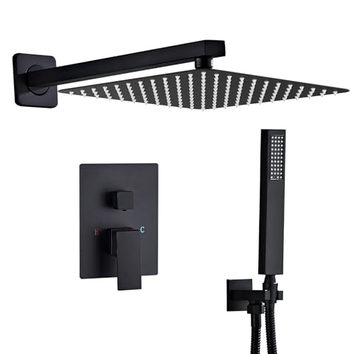 SaniteModar Unterputz Duscharmatur Set Schwarz, Duschsystem Unterputz mit 25x25cm Regendusche, Duscharmatur Unterputz Komplettset mit Handbrause von SaniteModar