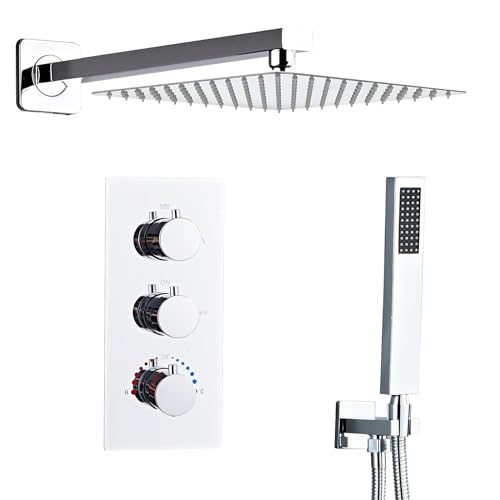 SaniteModar Duschsystem Unterputz mit Thermostat Chrome 30cm, Duschamarturen Verstecktes, Duscharmatur Komplettset mit Regendusche und Handbrause von SaniteModar