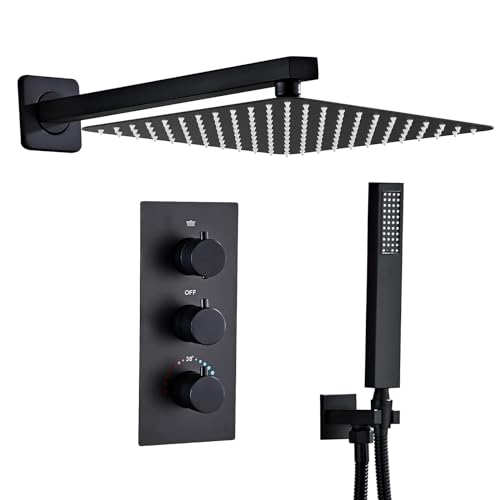 SaniteModar Unterputz Duscharmatur Set Schwarz mit Thermostat, Duschsystem Unterputz mit 30x30cm Regendusche, Duscharmatur Unterputz Komplettset mit Handbrause SaniteModar Unterputz Duscharmatur Set Schwarz mit Thermostat, Duschsystem Unterputz mit 30x30cm Regendusche, Duscharmatur Unterputz Komplettset mit Handbrause von SaniteModar