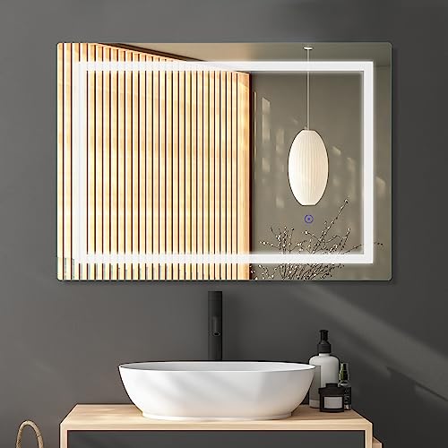 SaniteModar LED Badspiegel 60x80cm, Badezimmerspiegel mit Beleuchtung, Wandspiegel mit Touchschalter von SaniteModar