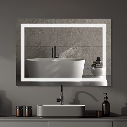 SaniteModar LED Badspiegel 80x100cm, Badezimmerspiegel mit Beleuchtung Beschlagfrei, Wandspiegel mit Touchschalter von SaniteModar