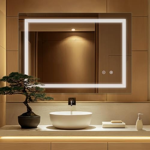 Sanitemodar LED Badspiegel 80x100cm, Badezimmerspiegel mit Beleuchtung Beschlagfrei, Wandspiegel mit Touchschalter von SaniteModar