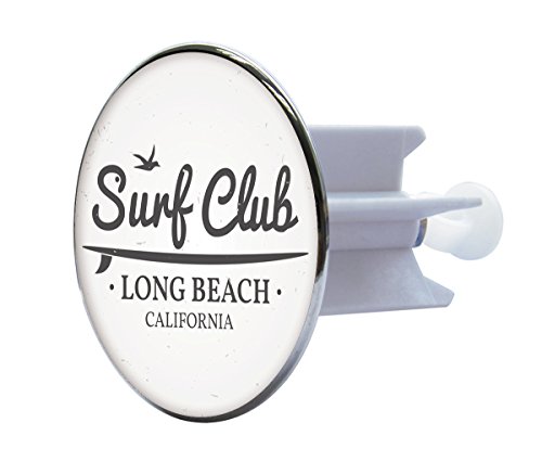 AquaSu 19626 0 Waschbeckenstöpsel Design Surfclub Groß, Abfluss-Stopfen aus Metall, Excenterstopfen, Abflussstöpsel, Weiß, 64 mm von aquaSu