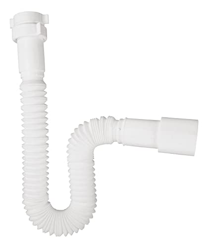 Sanitop-Wingenroth Siphon | Flexibles Anschlussrohr für Spüle | Röhrensiphon als Geruchsverschluss | 1 1/2 x 40/50 mm | Reduzierstück 1 1/4 | Ausziehbar bis 850 mm | Kunststoff | Weiß | 22149 8 von Sanitop-Wingenroth