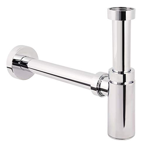 Sanitop-Wingenroth Design Siphon in chrom, Flaschensiphon in 1 1/4 x 32 mm, Reinigungsöffnung, Geruchsverschluss für Waschbecken, Tassensiphon 290 mm Länge, Kunststoff, 22557 1 von Sanitop-Wingenroth