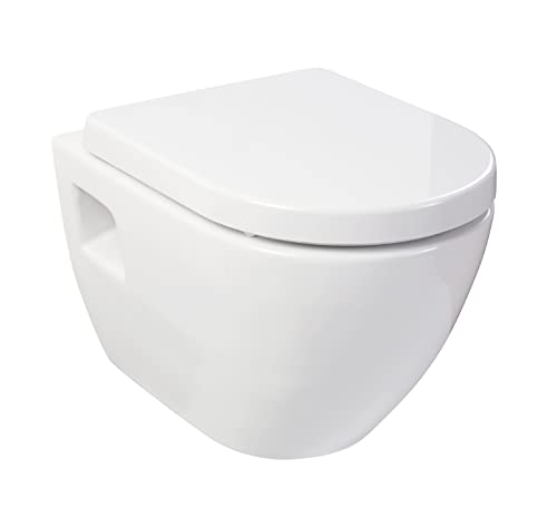Sanitop-Wingenroth Wand WC-Set Style, Keramik Hänge WC inklusive Toilettendeckel, Tiefspüler mit waagerechtem Abgang, Duroplast WC-Sitz mit Soft-Close-Absenkautomatik, D-Form, Weiß, 04755 5 von Sanitop-Wingenroth