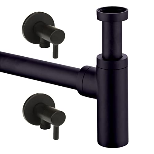 Design Siphon Set rund schwarz matt mit Eck-Ventilen/Ablauf für Waschbecken Spülbecken Abfluss Ablauf-Set Sifon Röhren-Syphon Waschtisch Design Siphon Set rund schwarz matt mit Eck-Ventilen/Ablauf für Waschbecken Spülbecken Abfluss Ablauf-Set Sifon Röhren-Syphon Waschtisch von Sanixa