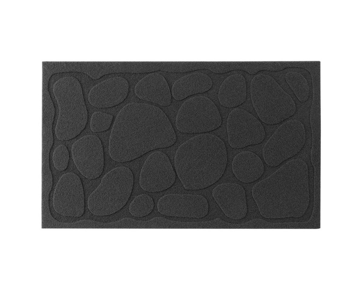 Fußmatte Fußabtreter Relief Schwarz 75 cm Indoor & Outdoor Schmutzfangmatte, Sanixa, rechteckig, Höhe: 6 mm, Relief Steine von Sanixa