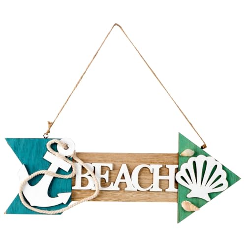 Meberg IK1506 Dekoschild Beach Holz 29 cm maritim Wandschmuck Anker, Muschel & Seil Vintage Wanddeko Badezimmer Balkon & Terrasse Hängeschild Küste Sommerdeko Holzschild von Sanixa