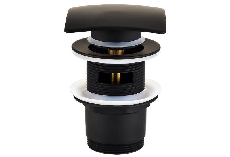 Sanixa Ablaufgarnitur Pop Up Ventil Waschtisch Push Abfluss Ablauf-Garnitur Stöpsel Überlauf Waschbecken schwarz matt eckig Pop Up Ventil Waschtisch von Sanixa