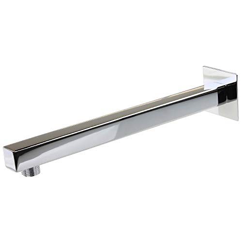 Sanixa Duscharm eckig, massiv Messing verchromt, 30cm Wandanschluss für Regenbrausen, hochwertige Wandhalterung von Sanixa