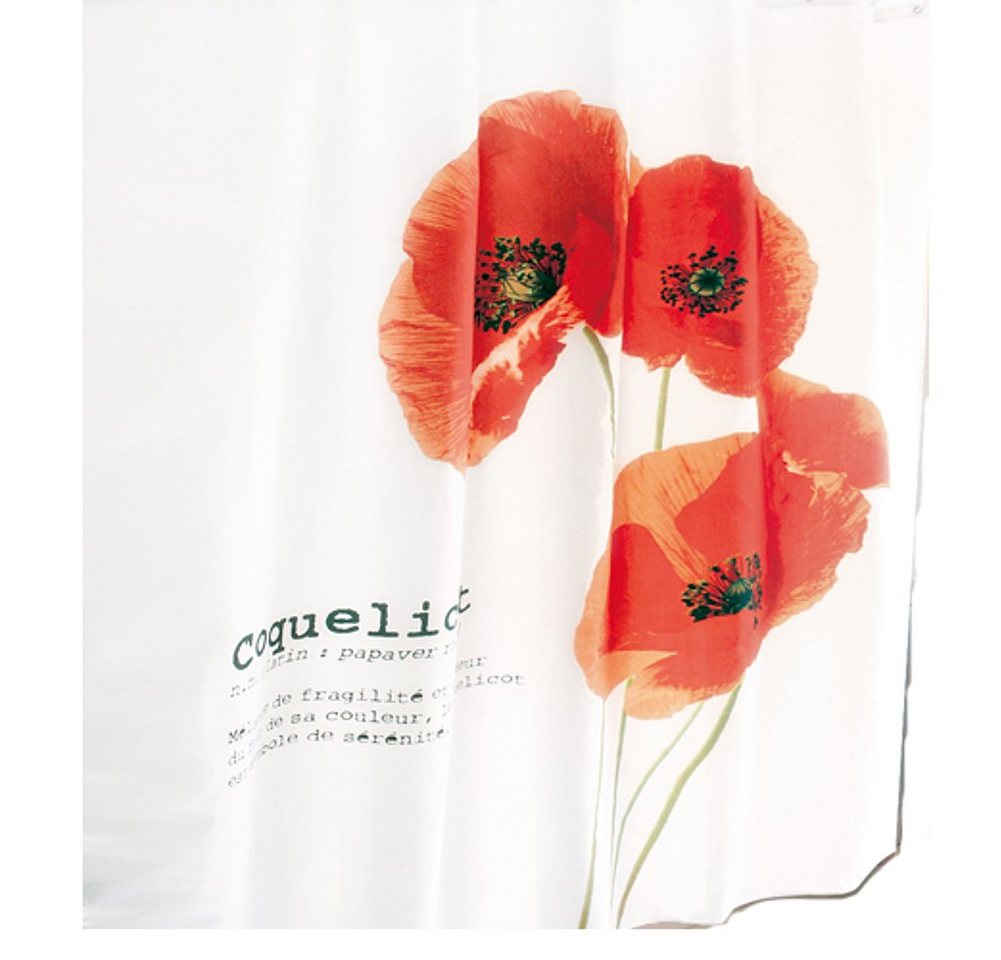 Sanixa Duschvorhang Textil Dusch-Vorhang 180x180 cm Mohn Blume floral Breite 180 cm, modern waschbar inkl. Ringe von Sanixa