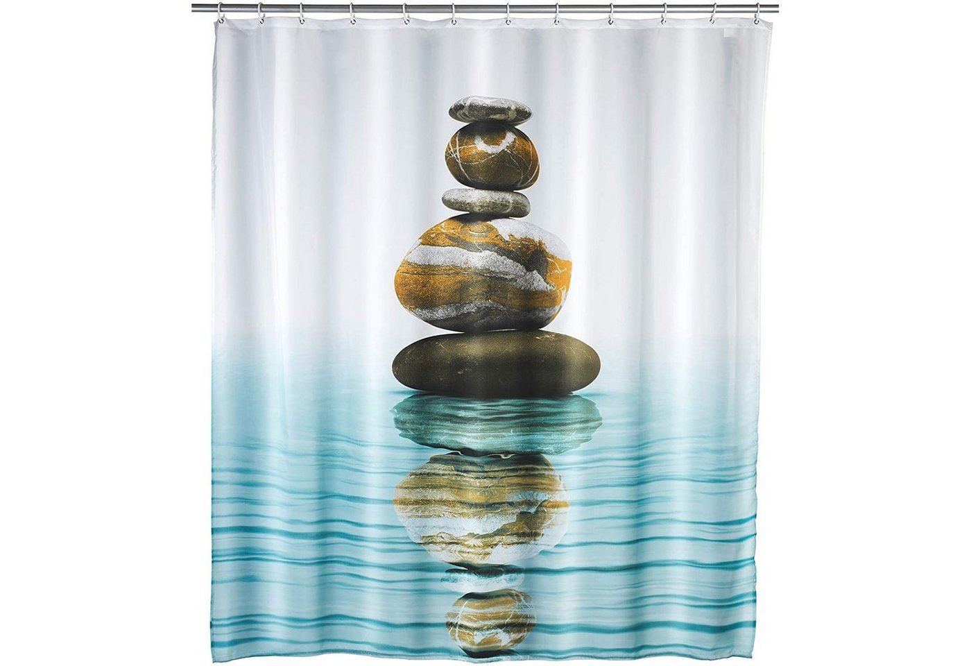 Sanixa Duschvorhang inkl. Ringe Zent Steine Natur Yoga Breite 180 cm, waschbar wasserabweisend modern 180x200 cm von Sanixa