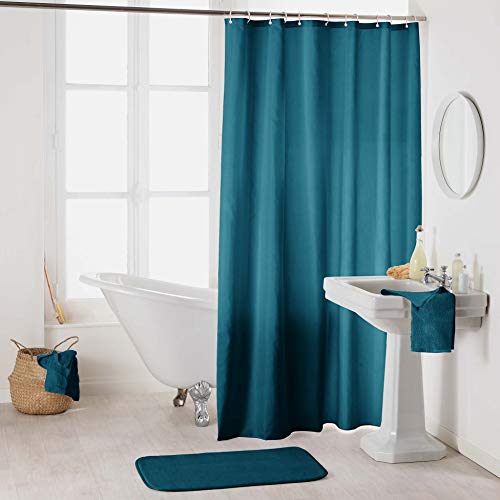 Sanixa Duschvorhang Textil 180x200 cm Uni Petrol grün-blau wasserabweisend waschbar Badewannenvorhang Vorhang hochwertige Qualität mit Ringen Metallösen von Sanixa