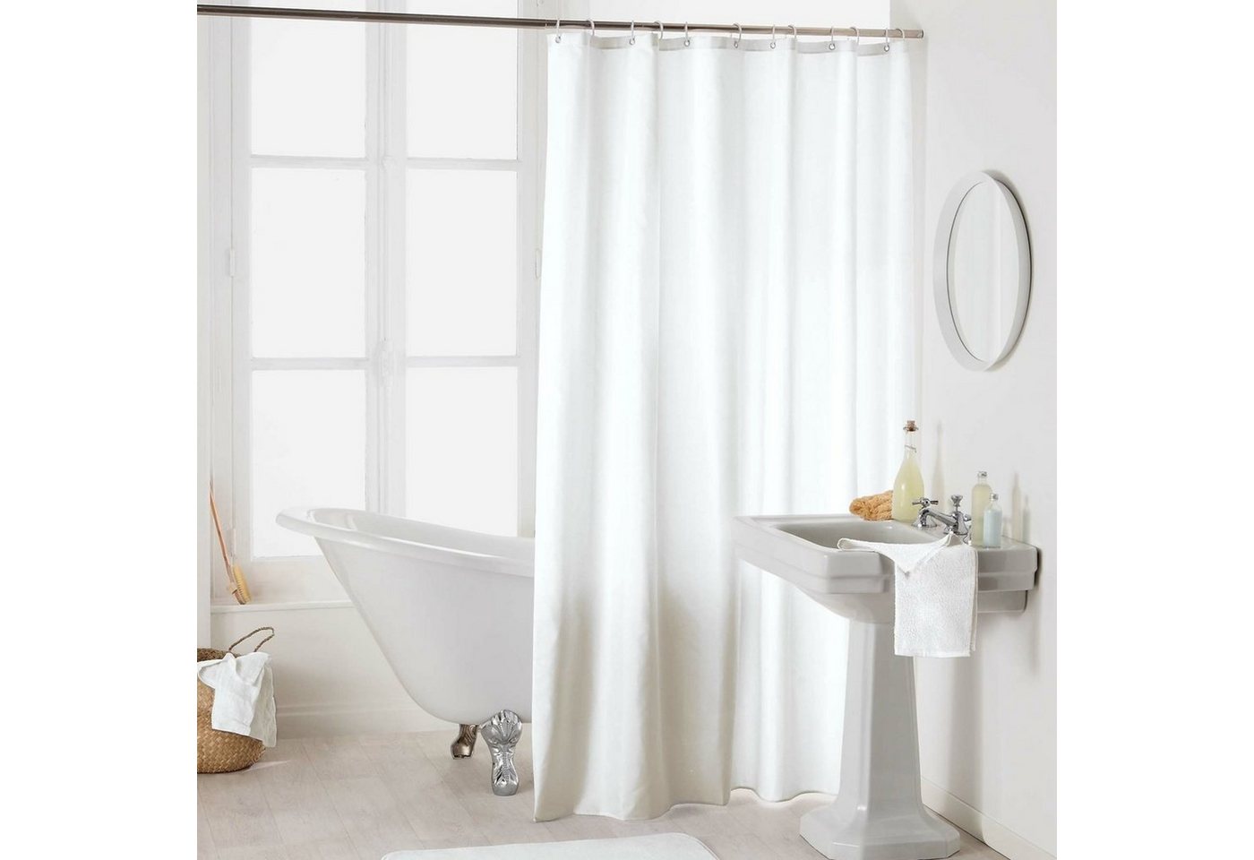 Sanixa Duschvorhang waschbar Badewannenvorhang Vorhang hochwertige Qualität Metallösen Breite 180 cm, Duschvorhang Textil 180x200 cm Uni Weiß einfarbig wasserabweisend von Sanixa