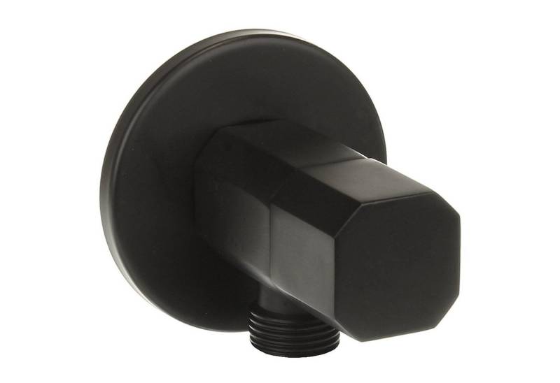 Sanixa Eckventil inkl. Rosette Eck-Regulierventil Ventil Bad Küche Anschlussventil, (Anschluss Spülbecken Waschbecken Armatur, Absperrventil), Eckventil Messing 1/2 x 3/8 Zoll schwarz matt eckig inkl. Rosette von Sanixa