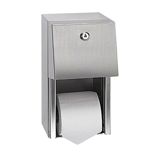 Sanixa Edelstahl Toilettenpapier-Spender EMA800-2-SS, abschließbar, für 2 Rollen, Matt, WC Rollenhalter, Rollenspender Gewerbe, Gastronomie, Toilettenpapierhalter von Sanixa