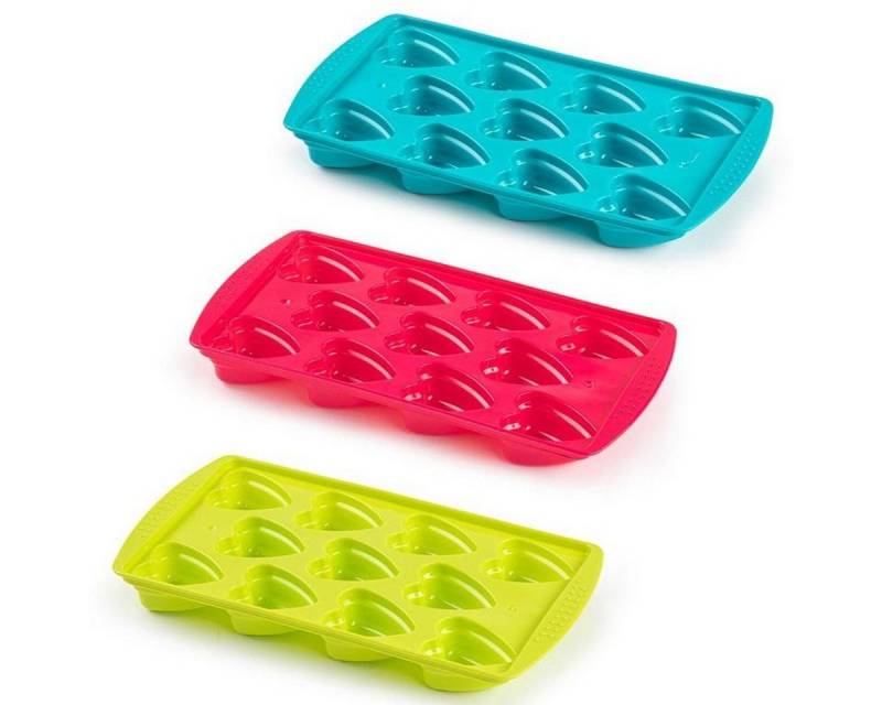 Sanixa Eiswürfelform Eiswürfel Behälter Eiswürfelschale Herzform Kunststoff, (3er Set 3-tlg), Eiswürfelbereiter Eiswürfelbox Herzeiswürfel Herz von Sanixa