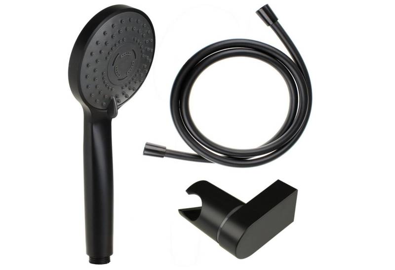 Sanixa Handbrause Duschkopf Brausekopf schwarz matt mit Brauseschlauch Wandhalter, (Brauseset, 3-tlg., Brausekopf mit Schlauch), Handbrause mit Schlauch Brauseset schwarz Duschset von Sanixa