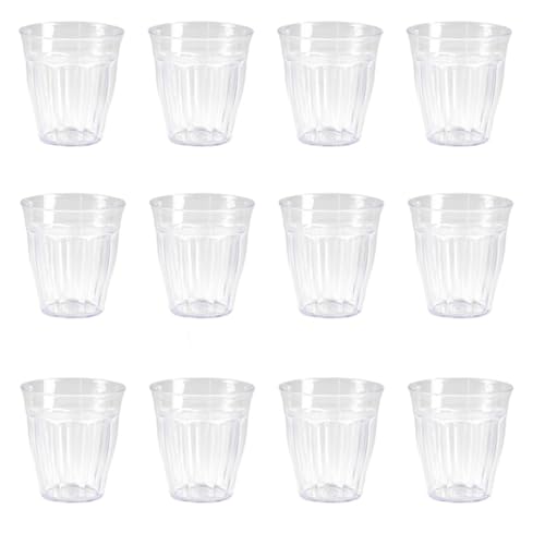 Sanixa Meberg PF1138506_x12 Kunststoffglas 12er Set Transparent 250 ml Glas Kunststoff Ø 8 cm Mehrwegglas BPA frei Mehrweg Trinkbecher Trinkglas bruchsicher Becher Saftbecher Wasserglas von Sanixa
