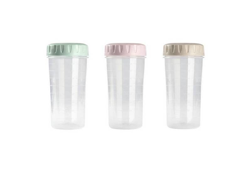 Sanixa Messbecher rund stapelbar Kunststoff BPA frei Messbehälter Küche platzsparend, Kunststoff BPA frei, (Spar-Set, 3-St), 3er Set Messbecher mit Deckel Taupe, Mint & Rosé 500 ml von Sanixa