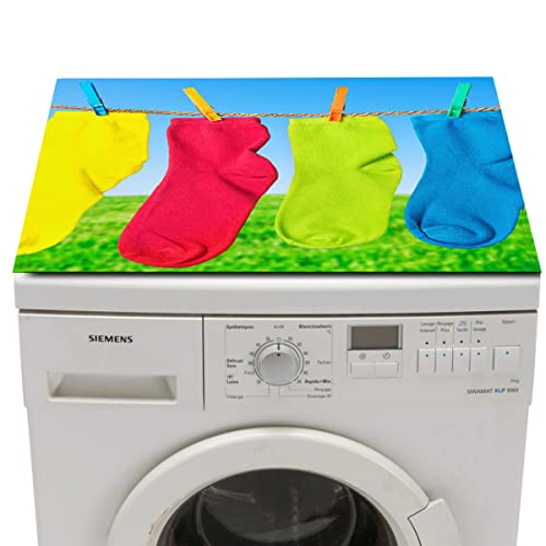 Sanixa PA34053 Waschmaschinenauflage Socken auf Wäscheleine bunt Kunststoff 60 cm Antirutsch Matte Waschmaschine Trockner Auflage Abdeckung modern Ablage von Sanixa