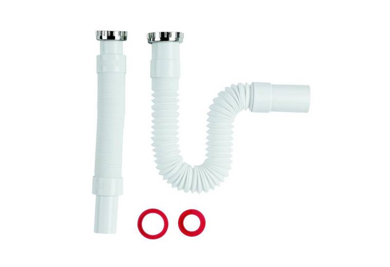 Sanixa Siphon Abflusssiphon weiß chrom Kunststoff flex 1 1/4 Zoll 32 mm weiß, (Abfluss Rohr), flexibel von Sanixa