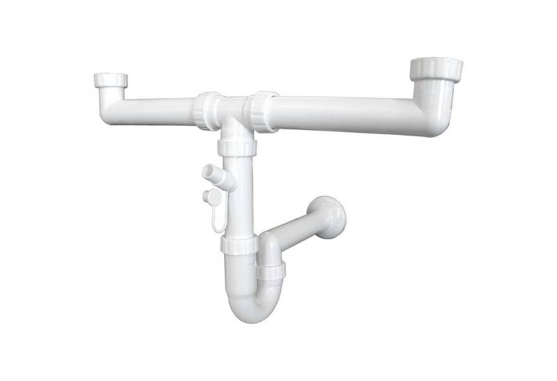 Sanixa Siphon Doppelsiphon mit Geräteanschluss weiß 1 1/2 Zoll Anschluss, (Ablauf Spülbecken Waschbecken, Siphon Kunststoff für Spüle Waschbecken Raumsparsiphon Ablaufgarnitur), 40 mm von Sanixa