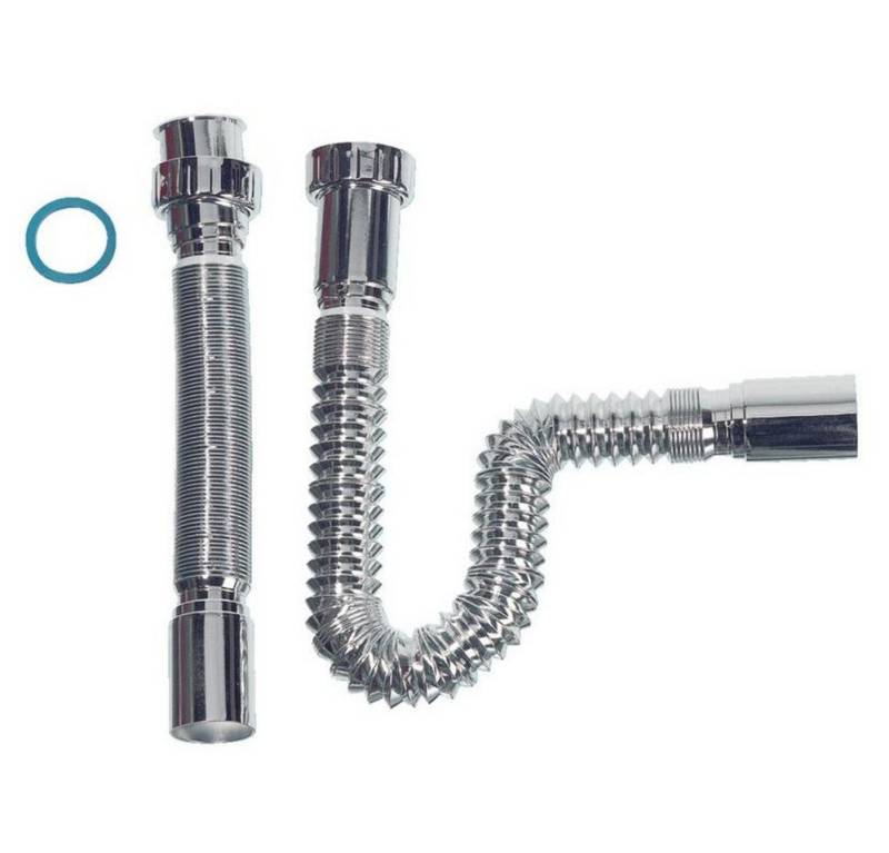 Sanixa Siphon Universal-Abflusssiphon flex 1 1/4" Zoll auf 32 mm Chrom, (Abfluss Rohr Kunststoff), Siphon Küche Spüle Bad Waschbecken Ablauf flexibel von Sanixa
