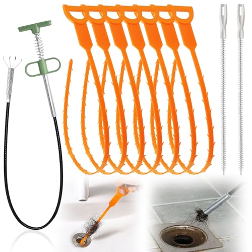 Abflussschlange Verstopfungsentferner-Set mit 90,2 cm Metall-Haarablaufschlange (1 Stück), 63,5 cm Kunststoff-Haarablauf-Entferner-Werkzeug (7 Stück), 45,7 cm Abflussreinigungsbürste (2 Stück), von Sankoly