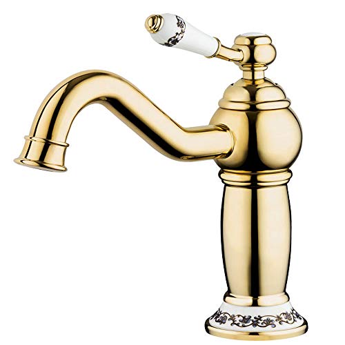 Serie BELE Retro Bad Waschbecken Waschtisch Hohe Einhebel Armatur Wasserhahn Gold Sanlingo Keramikgriff von Sanlingo