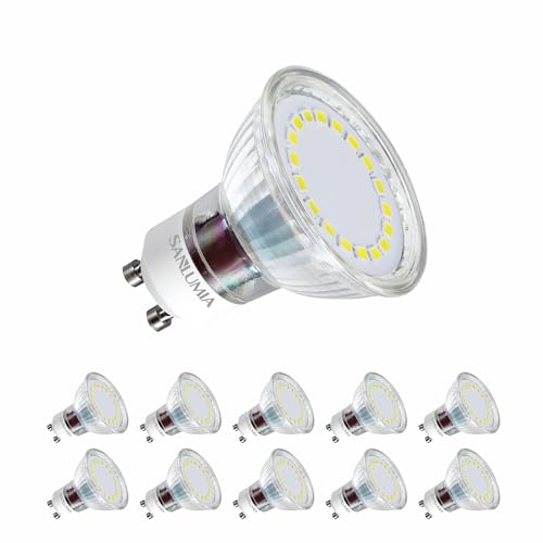 Sanlumia | LED Lampe | GU10 10er Set | LED Birne 5 Watt | Glühbirne 450 Lumen | Leuchtmittel ersetzt Halogen 50W | Naturweiß 4000K | Abstrahlwinkel 120° | Nicht Dimmbar | LED-Licht Reflektor von Sanlumia