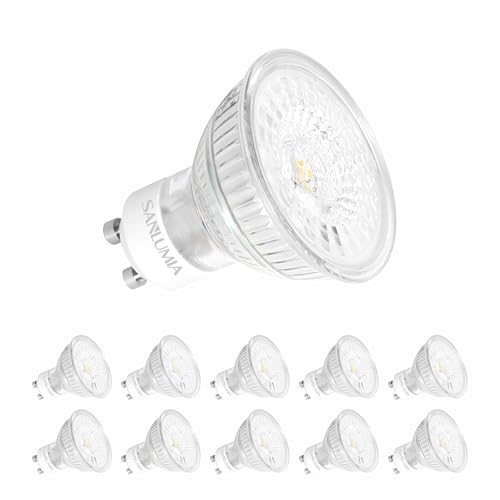 Sanlumia | LED Lampe | GU10 10er Set | LED Birne 6 Watt | Glühbirne 530 Lumen | Leuchtmittel ersetzt Halogen 75W | Cool Weiß 6400K | Abstrahlwinkel 100° | Nicht Dimmbar | LED-Licht Reflektor von Sanlumia