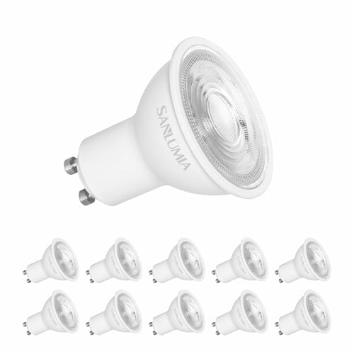 Sanlumia | LED Lampe | GU10 10er Set | LED Birne 6 Watt | Glühbirne 530 Lumen | Leuchtmittel ersetzt Halogen 75W | Cool Weiß 6400K | Abstrahlwinkel 38° | Nicht Dimmbar | LED-Licht Reflektor von Sanlumia