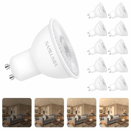Sanlumia | LED Lampe | GU10 10er Set | LED Birne 7 Watt | Glühbirne 520 Lumen | Leuchtmittel ersetzt Halogen 75W |Naturweiß 4000K | Abstrahlwinkel 100° | Dimmbar | LED-Licht Reflektor von Sanlumia