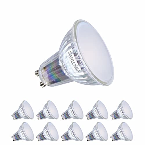 Sanlumia | LED Lampe | GU10 10er Set | LED Birne 8.5 Watt | Glühbirne 820 Lumen | Leuchtmittel ersetzt Halogen 100W | Cool Weiß 6400K | Abstrahlwinkel 100° | Nicht Dimmbar | LED-Licht Reflektor von Sanlumia