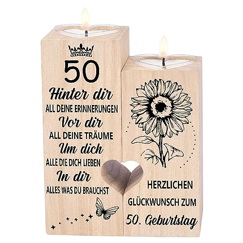 50. Geburtstag Frau, Geschenkideen 50 Geburtstag, Kerzenständer - 50 Geburtstag Deko, Geburtstagsgeschenk für Frauen 50, Geburtstagsgeschenk für Frau, Mama, Schwester, Freundin von Sanmu