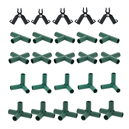 25 Stück Steckverbinder Rohrverbinder 3 Wege 4 Wege Verbindungsstücke, PVC Eckverbinder, für Gewächshäuser Rahmen Regale (Grün Set für 11mm) von Sanmum