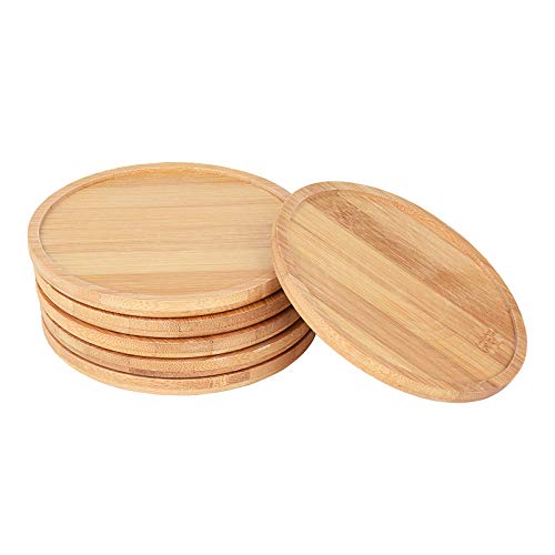 6 Stücke Bambus Blumentopf Tablett, Rund Holz Untertasse für Mini Pflanze Sukkulenten Töpfe, Kaktus Untersetzer aus Bambus (12.5cm) von Sanmum