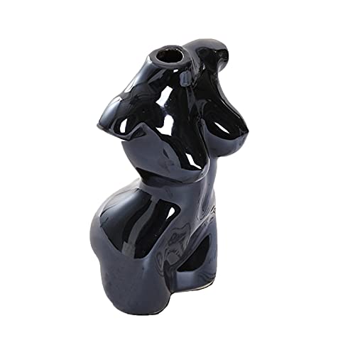 Menschlicher Körper Blumenvase Keramik Sukkulenten Vase Modern Körperform Skulptur Design Blumentopf Pflanztöpfe Ornamente Dekoration (Schwarz Frau) von Sanmum